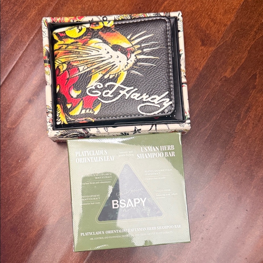 Ed Hardy Black Wallet with Red and Yellow Tiger Graphic